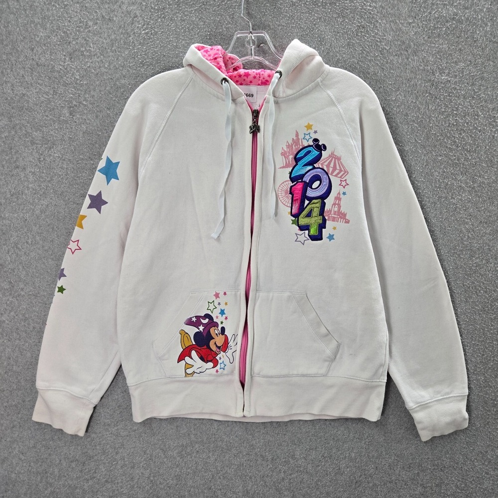 Disney Parks Women Sweatshirt Large Mickey & Friends 2014 Embroidered Full Zip